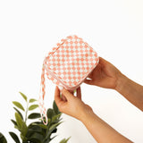 Checkered Cosmetic Travel Case - Pink