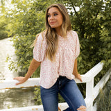 Aspen Blouse - White/Pink Floral