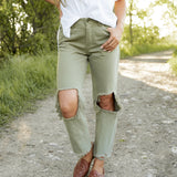 August High Rise Straight Leg Jeans - Sage