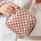 Checkered Cosmetic Travel Case - Camel