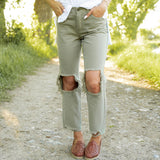 August High Rise Straight Leg Jeans - Sage