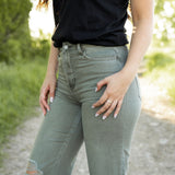 Channing Cropped Flare Jeans - Olive- Vervet