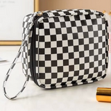 Checkered Cosmetic Travel Case - Black