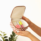 Checkered Cosmetic Travel Case - Camel