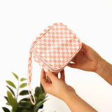 Checkered Cosmetic Travel Case - Pink