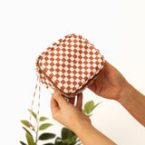 Checkered Cosmetic Travel Case - Camel