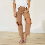 August High Rise Straight Leg Jeans - Camel