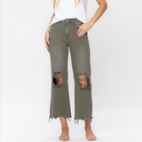 Channing Cropped Flare Jeans - Olive- Vervet