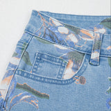 Kinsley Retro Floral Print Frayed Hem Shift Jeans