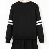 Striped Sweatshirt and Shorts Set - Black | Dropship