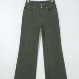 Brooke 2-Button High Waist Flared Bottom Jeans - Olive