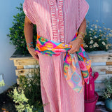 Holly Frilled Detail Half Buttons Short Sleeve Long Dress