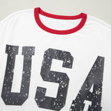 USA Varsity Striped Sleeve Round Neck Tee