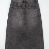Kendall Distressed Hem Denim Midi Skirt - Gray Wash