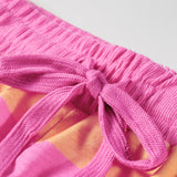 Pink Stripe Long Sleeve Casual Top Drawstring Shorts 2pcs Set