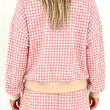 Gingham Crew Neck Long Sleeve Top and Skort Set
