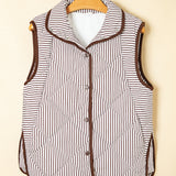 PREORDER Skylar Striped Snap Button Scalloped Hem Winter Vest  - Brown | Dropship