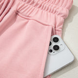 Sunset Walk Set Loose Tee Drawstring Wide Leg Pants 2pcs Outfit - Pink