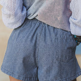 Lottie Stripe Drawstring Elastic Waist Casual Denim Shorts