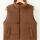 Scottie Solid Color Corduroy Puffer Vest Coat - Coffee