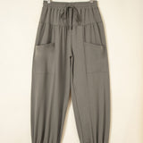 Fern Elastic Waist Drawstring Wide Leg Full Length Pants