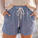 Lottie Stripe Drawstring Elastic Waist Casual Denim Shorts