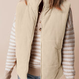 PREORDER Scottie Solid Color Corduroy Puffer Vest Coat - Beige | Dropship