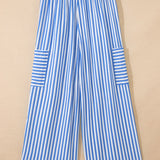Layla Stripe Drawstring Elastic Waist Patch Pocket Wide Leg Ankle-length Pants