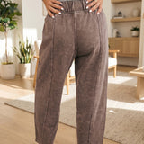 Lola Mineral Wash Seam Detail Elastic Waist Barrel Pants