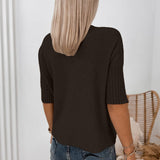 Burgundy Ribbed Trim High Neck Short Sleeve Casual Sweater