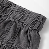 Carbon Grey Mineral Wash Button High Waist Wide Leg Jeans