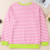 PREORDER Baya Striped Contrast Trim Drop Shoulder Sweatshirt - Pink | Dropship