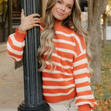 Avery Striped Ribbed Trim Drop Shoulder Sweater | Dropship