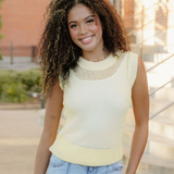 Brielle Hollowed Knit Round Neck Sweater Vest - Yellow