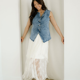 Jolene Buttoned Front Slit Denim Vest - Ashleigh Blue