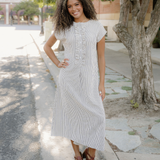 Holly Frilled Detail Half Buttons Short Sleeve Long Dress