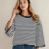 Amira Lace Trim Bell Sleeve Top - Black