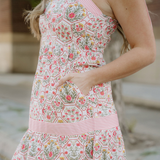 Lily Floral Print Striped Patchwork Detail Sleeveless Dress（Runs Small ）
