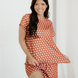 Paityn Polka Dot Print Short Set - Caramel