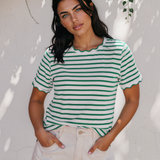 Collette Scalloped Trim Round Neck T Shirt -Green