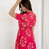 Neve Floral Print Frilled V Neck Short Sleeve Ruffle Maxi Dress