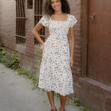 Estelle Smocked Square Neck Ruffle Short Sleeve Dress