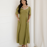 Maleah Polka Dot Print Lacy Neckline Smocked High Waist Maxi Dress