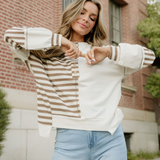 Bennie Stripe Stitched Detail Color Block Pullover Top