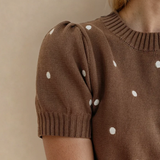 PREORDER River Polka Dot Bubble Short Sleeve Sweater - Chestnut | Dropship