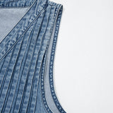 Melany Pintuck Tie V Neck Denim Wide Leg Jumpsuit
