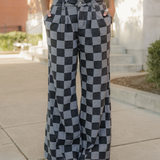 Naomi Checkered Denim Wide Leg Jeans