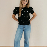 PREORDER River Polka Dot Bubble Short Sleeve Sweater - Black | Dropship
