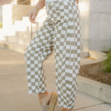 Riley Checkered Print Denim Barrel Pants