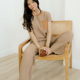 Rowen Stripe Crew Neck Tee Drawstring Waist Cropped Pants Set